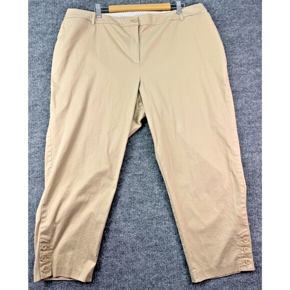 Talbots Perfect Crop Curvy Stretch Pants Plus Size 20W Khaki Cute 3 Button Hem - Picture 1 of 10